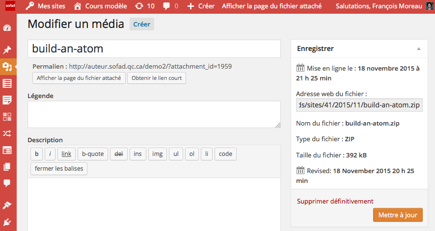 L'adresse Web d'un média se trouve dans la boite Enregistrer de l'édition d'un média.